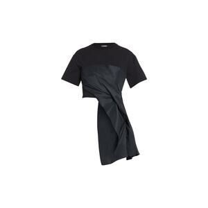 Alexander Mcqueen Black Cotton Ss Crewneck W Side Drape Dtl Size 42